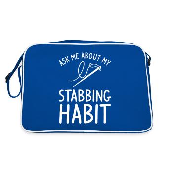Ask Me About My Stabbing Habit Crochet Quilting - Retro Bag - blue/white - Back