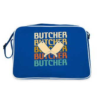 Retro Vintage Classic Butcher Meat Butchery - Retro Tasche - Blau/Weiß - Hinten