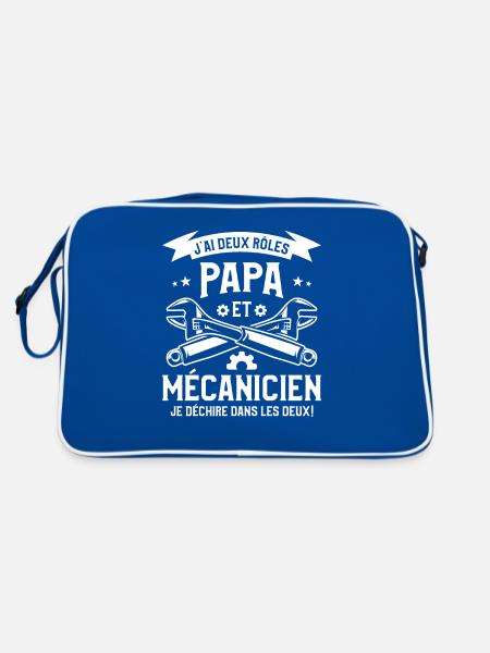 J'ai Deux Rôles Papa Et Mécanicien Je Déchire Dans - Sac Retro - bleu/blanc - Dos