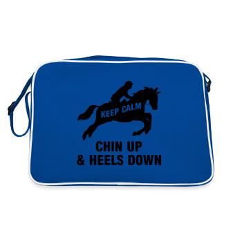 Ruhe Bewahren Kinn Hoch Pferde Reiten Sport Event - Retro Tasche - Blau/Weiß - Hinten