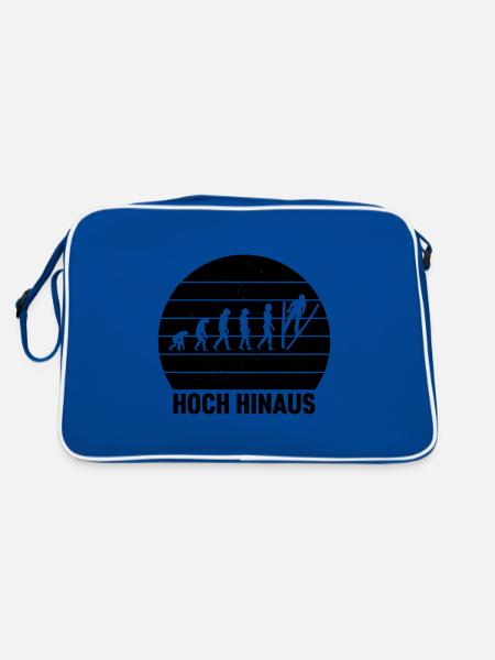 Hoch Hinaus Sonnenhintergrund Skispringen Winter - Retro Tasche - Blau/Weiß - Hinten