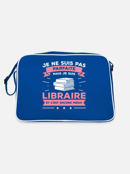 Je Ne Suis Pas Parfaite Mais Je Suis Libraire - Sac Retro - bleu/blanc - Dos