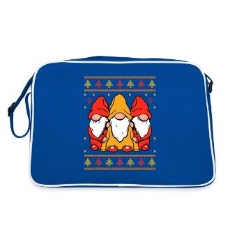 Drei Wichtel | Gnome - Wichtelfamilie Weihnachten - Retro Tasche - Blau/Weiß - Hinten
