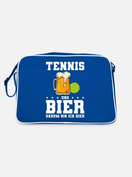 Tennis Und Bier Darum Bin Ich Hier Tennisspieler - Retro Tasche - Blau/Weiß - Hinten