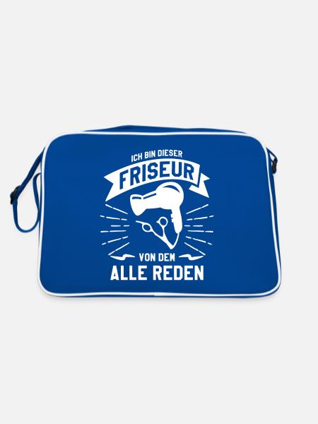 Ich Bin Dieser Friseur Von Dem Alle Reden - Retro Tasche - Blau/Weiß - Hinten