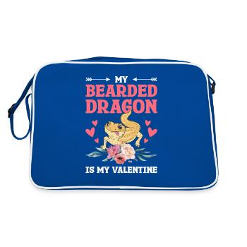 Mein bärtiger Drache ist mein Valentinstag - Retro Tasche - Blau/Weiß - Hinten