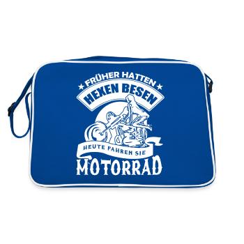früher hatten hexen besen heute fahren si motorrad - Retro Tasche - Blau/Weiß - Hinten