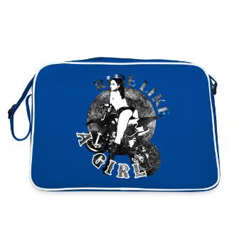 ride a girl Motorrad ride fast Motorräder touren - Retro Tasche - Blau/Weiß - Hinten