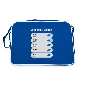 Meine Morgenroutine - Wecker weiterstellen - Retro Tasche - Blau/Weiß - Hinten