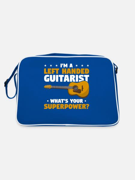 Ich bin ein linkshändiger Gitarrist Was ist deine Superkraft? - Retro Tasche - Blau/Weiß - Hinten