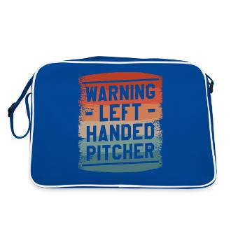 Warning Left Handed Pitcher Lefty Baseball Player - Retro Bag - blue/white - Back
