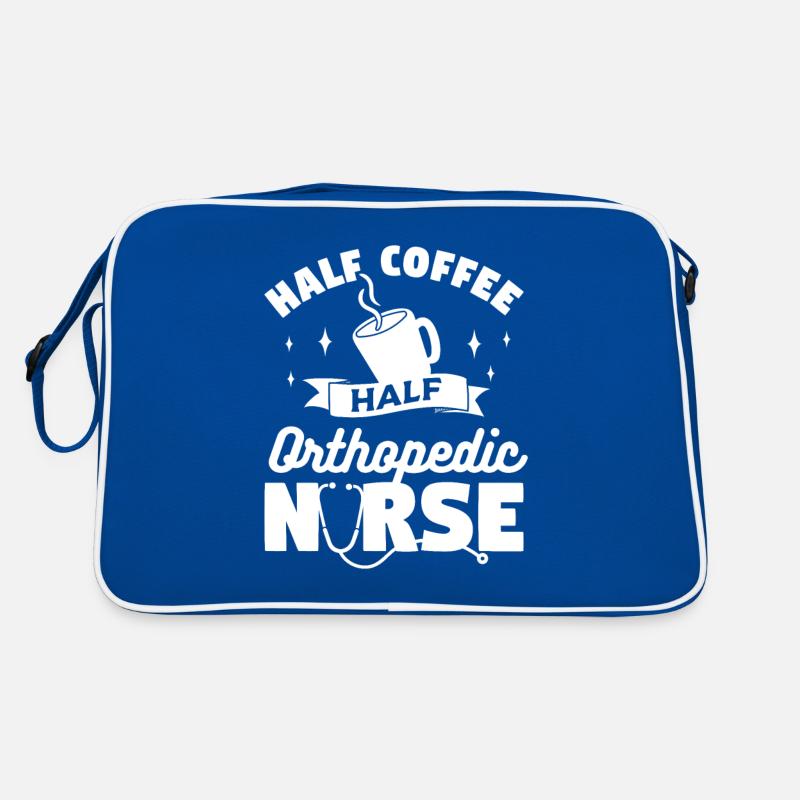 halb Kaffee halb orthopädische Krankenschwester Orthopäde RN - Retro Tasche - Blau/Weiß