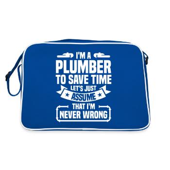 Je suis plombier pour gagner du temps Je ne me trompe jamais - Sac Retro - bleu/blanc - Dos