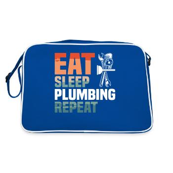 Manger Sommeil Plomberie Répéter Plombier Plombiers - Sac Retro - bleu/blanc - Dos