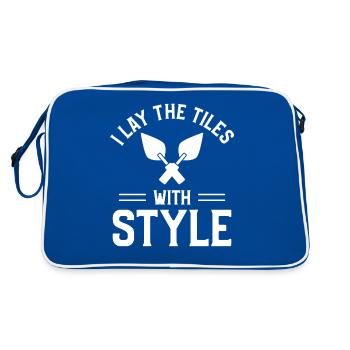 I Lay The Tiles With Style Tilers Tiling Tiler - Retro Bag - blue/white - Back