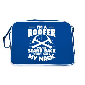 Ich bin ein Dachdecker, bitte treten Sie zurück, während ich arbeite - Retro Tasche - Blau/Weiß - Hinten