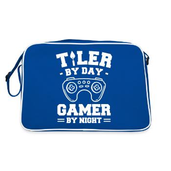 Tiler By Day Gamer By Night Tile Tiling Tilers - Retro Bag - blue/white - Back