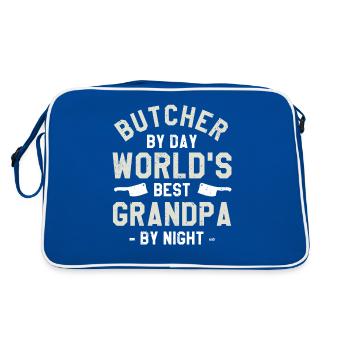 Metzger bei Tag Weltbester Opa bei Nacht - Retro Tasche - Blau/Weiß - Hinten