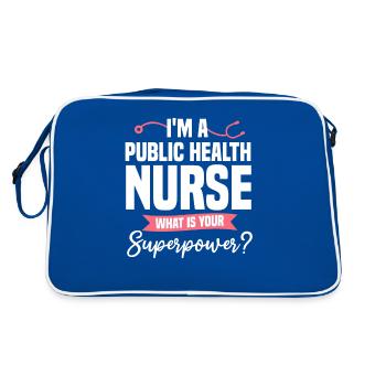 Ich bin eine Krankenschwester im öffentlichen Gesundheitswesen, was ist Ihre Superkraft? - Retro Tasche - Blau/Weiß - Hinten
