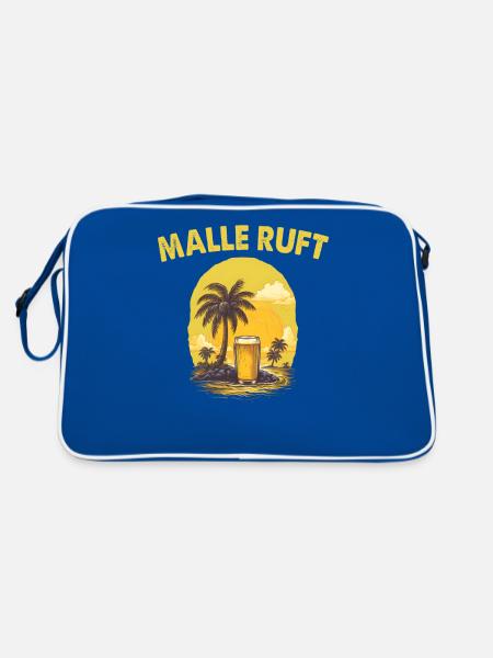 Malle ruft gelb Bier und Insel - Retro Tasche - Blau/Weiß - Hinten