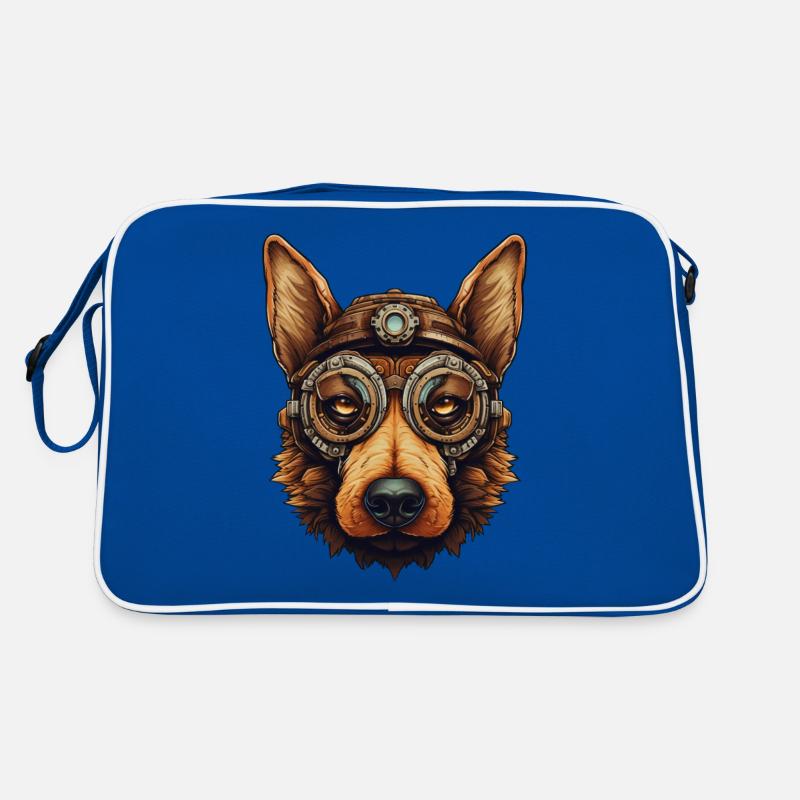 Steampunk Deutscher Schäferhund in Clockwork - Retro Tasche - Blau/Weiß
