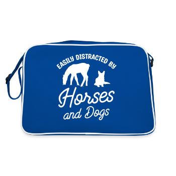 Easily Distracted By Horses And Dogs Horse Dog - Retro Bag - blue/white - Back