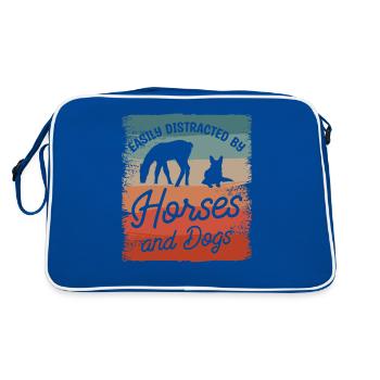 Easily Distracted By Horses And Dogs Horse Dog - Retro Bag - blue/white - Back