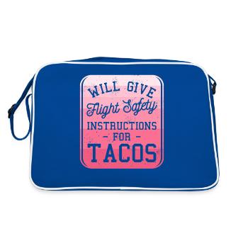 Will Give Flight Safety Instructions For Tacos - Retro Bag - blue/white - Back