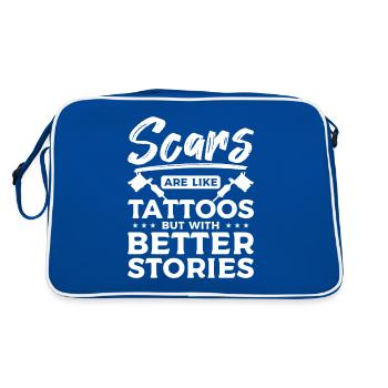 Narben sind wie Tätowierungen, aber mit besseren Geschichten - Retro Tasche - Blau/Weiß - Hinten