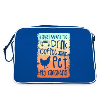 Ich will nur Kaffee trinken und meine Hühner streicheln - Retro Tasche - Blau/Weiß - Hinten