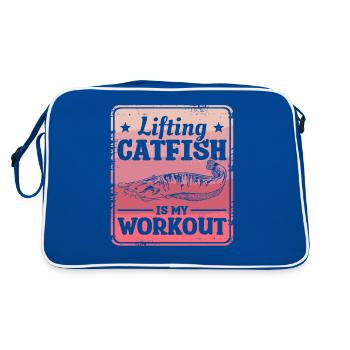 Das Heben von Welsen ist mein Workout Welsangeln Angeln - Retro Tasche - Blau/Weiß - Hinten