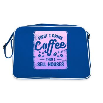 Zuerst trinke ich Kaffee, dann verkaufe ich echte Häuser - Retro Tasche - Blau/Weiß - Hinten