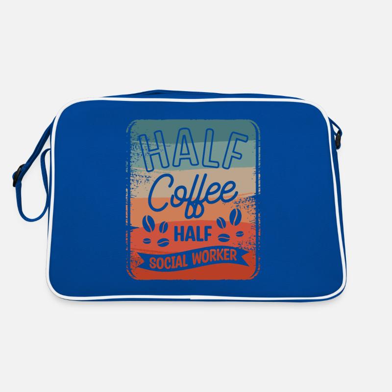 Halb Kaffee halb Sozialarbeiter Kaffeeliebhaber - Retro Tasche - Blau/Weiß