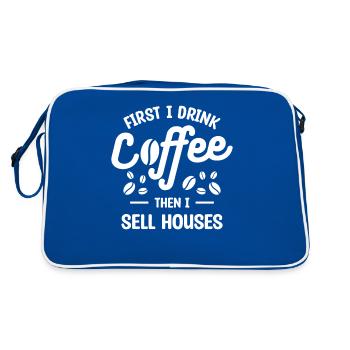 Zuerst trinke ich Kaffee, dann verkaufe ich echte Häuser - Retro Tasche - Blau/Weiß - Hinten