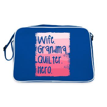 Wife Grandma Quilter Hero Quilting Seamstress - Retro Bag - blue/white - Back