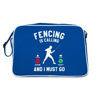 Fechten ruft und ich muss gehen Schwertfechter - Retro Tasche - Blau/Weiß - Hinten