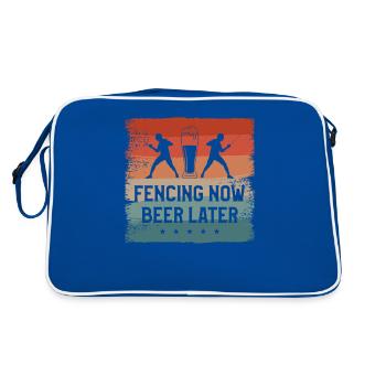 Fechten Jetzt Bier Später Trinken Schwert Zaun Fechter - Retro Tasche - Blau/Weiß - Hinten