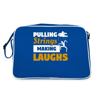 Fäden ziehen, zum Lachen bringen, Puppenspiel, Puppenspieler - Retro Tasche - Blau/Weiß - Hinten