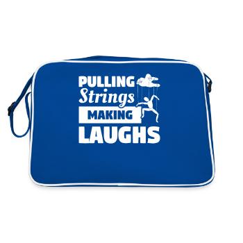 Fäden ziehen, zum Lachen bringen, Puppenspiel, Puppenspieler - Retro Tasche - Blau/Weiß - Hinten