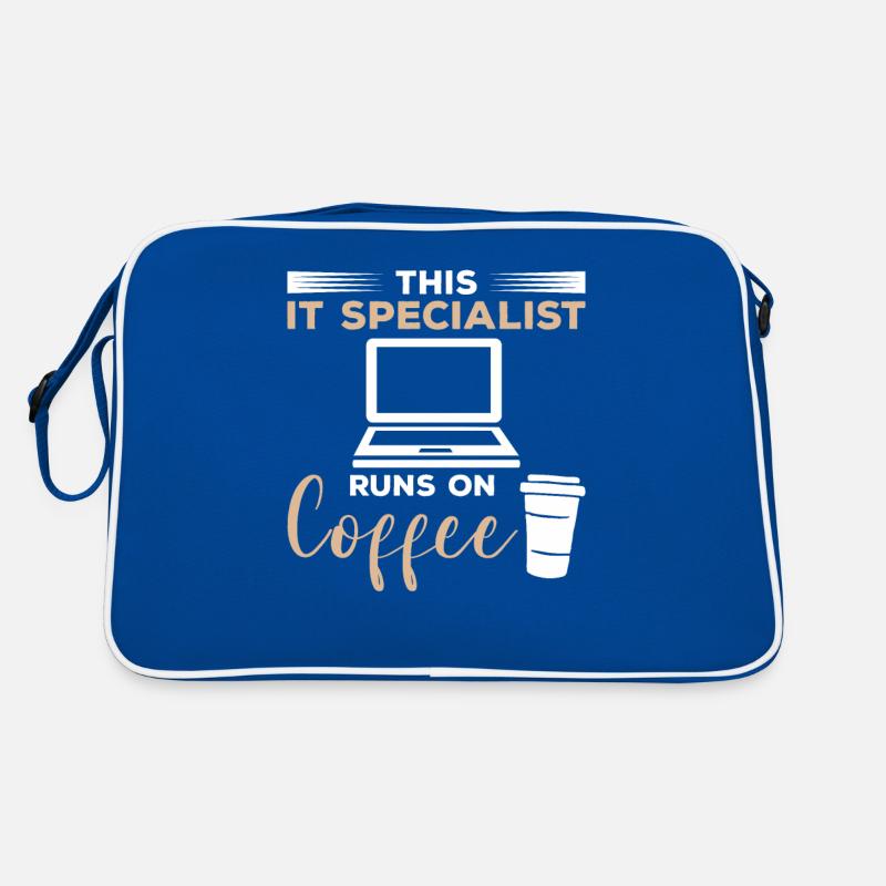 Ce spécialiste informatique fonctionne sur Coffee Programmer - Sac Retro - bleu/blanc