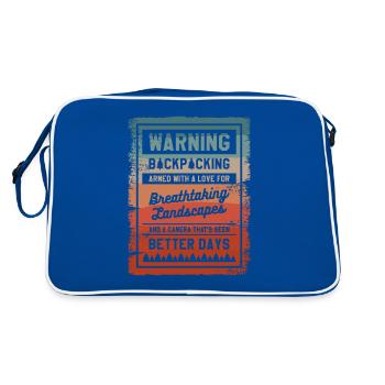 Warnung Backpacking bewaffnet mit einer Liebe zu - Retro Tasche - Blau/Weiß - Hinten