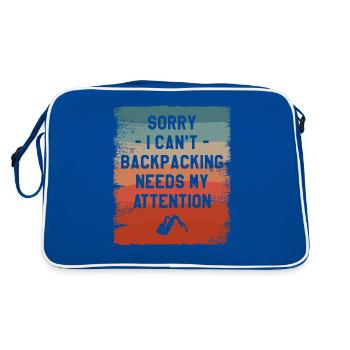 Tut mir leid, ich kann nicht, Backpacking braucht meine Aufmerksamkeit - Retro Tasche - Blau/Weiß - Hinten