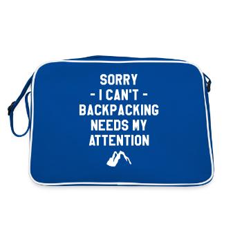 Tut mir leid, ich kann nicht, Backpacking braucht meine Aufmerksamkeit - Retro Tasche - Blau/Weiß - Hinten