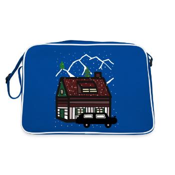 hiver, vacances, montagne, maison, voiture, neige, noël - Sac Retro - bleu/blanc - Dos