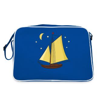 sailboat, boat, ship, seafaring, stars, moon, ahoy - Retro Bag - blue/white - Back