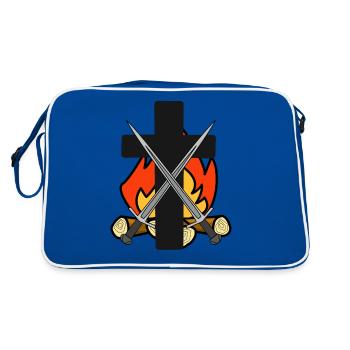 Croix, Médiéval, Épées, Feu, Flammes, Fantaisie - Sac Retro - bleu/blanc - Dos