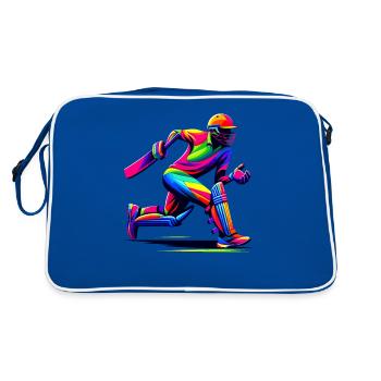 Colorful Pop Art Cricketer Batsman Cricket Bowler - Retro Bag - blue/white - Back