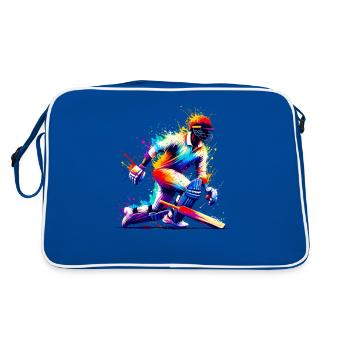 Colorful Splash Art Cricketer Batsman Cricket - Retro Bag - blue/white - Back