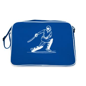 Line Art Cricketer Batsman Cricket Bowler - Retro Bag - blue/white - Back