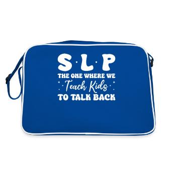 SLP Derjenige, bei dem wir Kindern beibringen, zu antworten - Retro Tasche - Blau/Weiß - Hinten